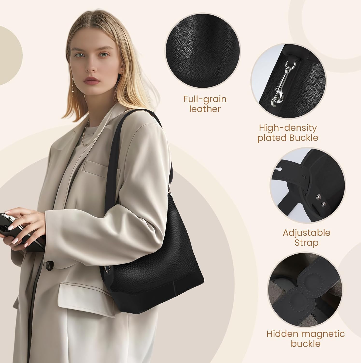 Genuine Leather Crossbody Bags for Women, Trendy Leather Purses Shoulder Bucket bags for women with Adjustable Strap - Image 3