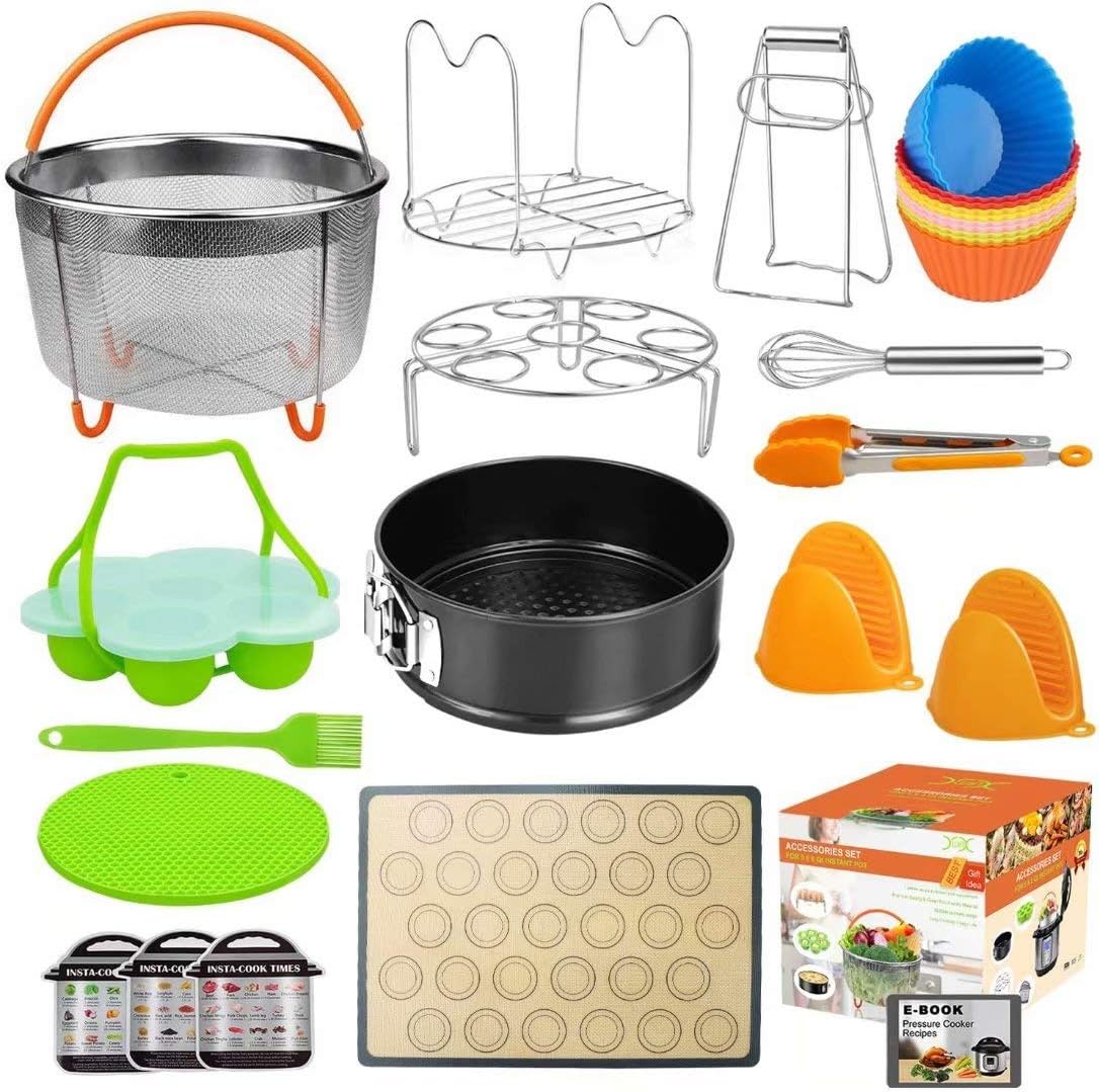 Upgraded 28pc Accessories for Instant Pot Compatible with Pressure Cooker 5,6,8 Qt, Includes Steamer Basket, Springform Pan, Non-Stick Silicone Egg Bites Mold, Baking Mat,12 Baking Cup (Ebook RECIPES)