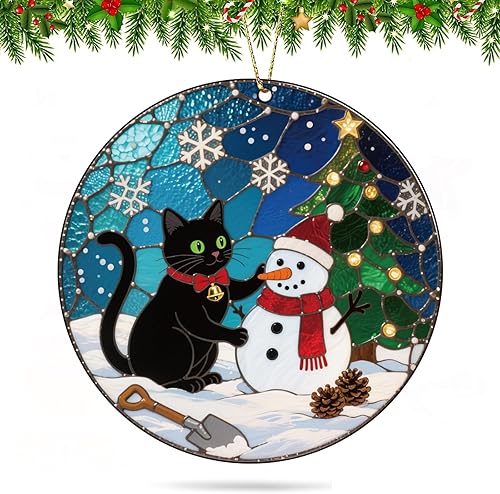 Adornos divertidos de Navidad de gato negro 2025, adornos colgantes de acrílico 2D para decoración de árbol de Navidad, decoración de Navidad para