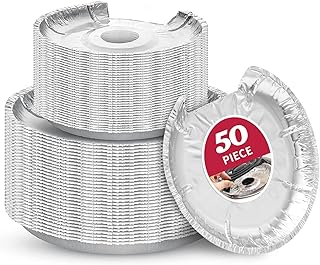 50PC COZZIVITA Round Electric Stove Burner Covers - Stove Top Covers for Electric Stove Thicker Aluminum Foil Burner Liners - Disposable Stove Top Protector (25 * 6 Inch and 25 * 8 Inch)