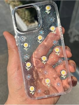 iPhone 16 Pro Max ile Uyumlu Papatya Desenli Simli K l f,  ok Renkli