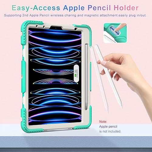 Miniatura 5 de SUPFIVES Funda para iPad Pro 11 2022 con soporte para lápices, funda de silicona a prueba de golpes de grado militar mejorada + asa+correa para el