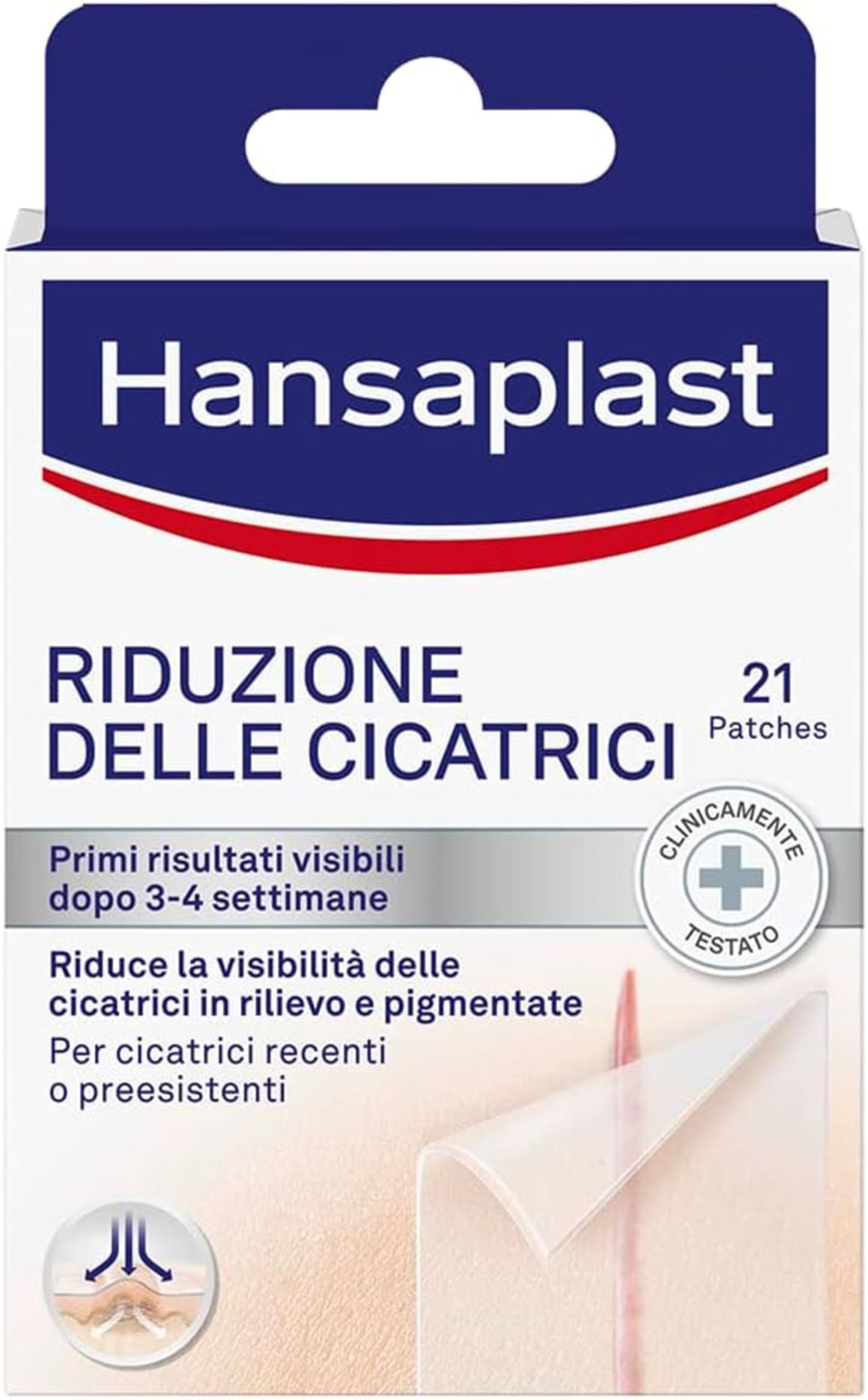 Hansaplast Cerotti Riduzione delle Cicatrici, Hansaplast cerotti cicatrici trasparenti e discreti, Adatti a cicatrici recenti o preesistenti, 1 confezione da 21 pezzi