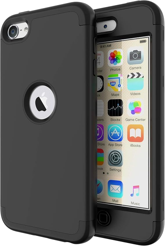 ULAK Compatible with iPod Touch 7/6/5 Case, Heavy Duty High Impact Shockproof Protective Cover for Apple iTouch 5th/6th/7th Generation (Latest Model), Black
