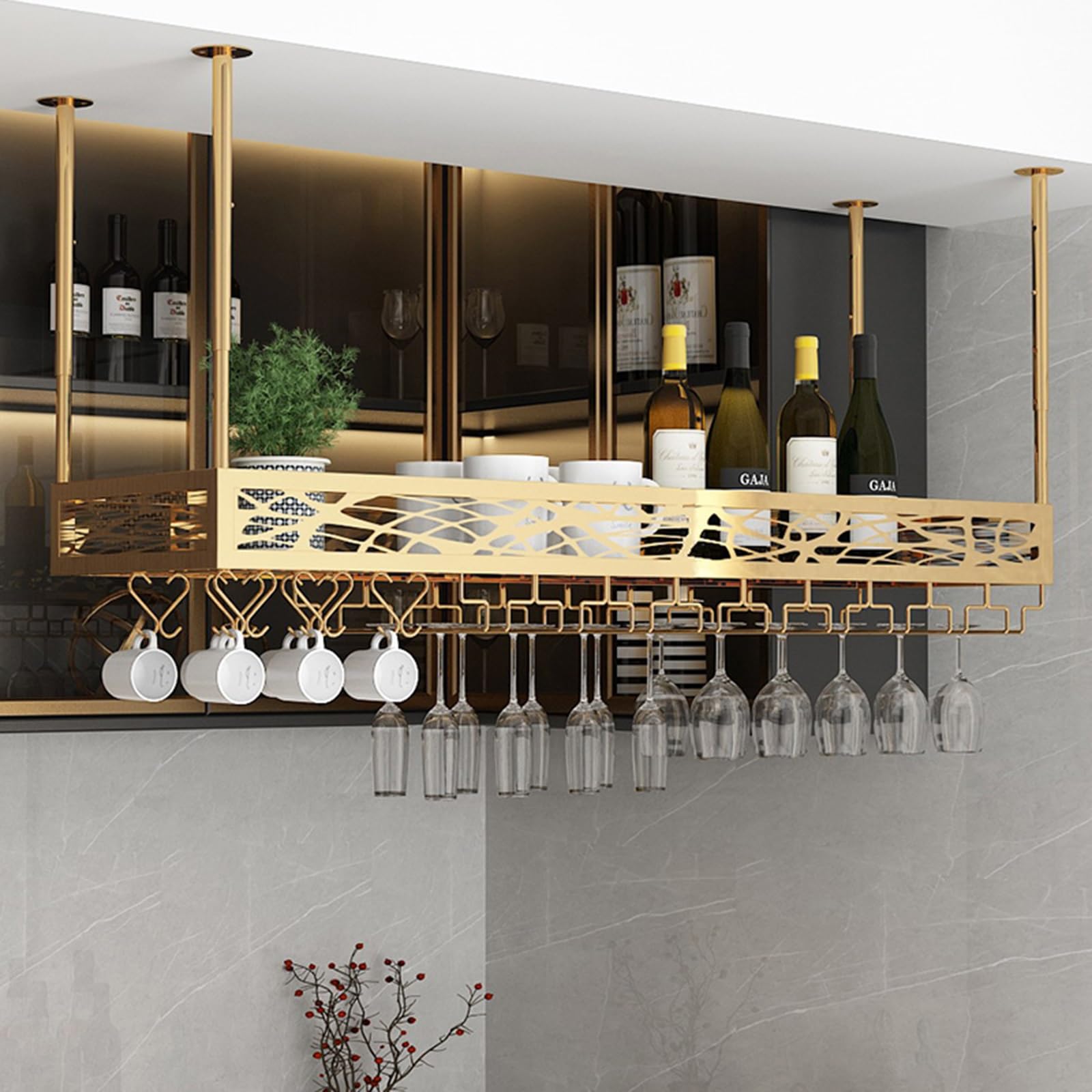 Rangement pour bouteilles de plafond pour libérer l'espace de votre plan de travail