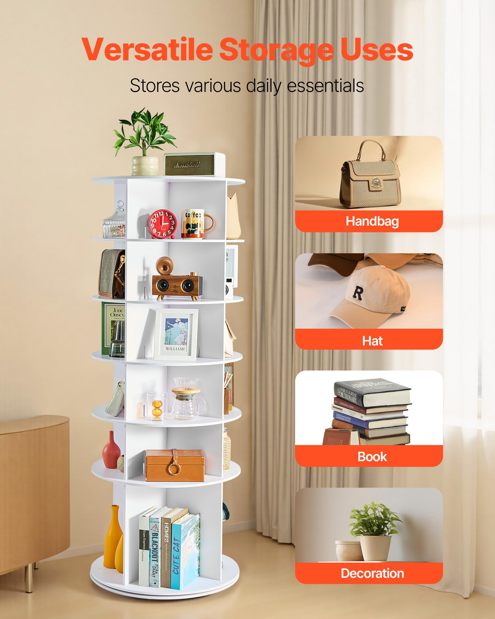 VEVOR Carosello Portascarpe Supporto Girevole a 360° con 598 x 598 x 1570 mm per 24 Paia di Scarpe 6 Ripiani, Salvaspazio, Scaffale per Scarpe per Camera da Letto, Soggiorno, Ingresso, Bianco