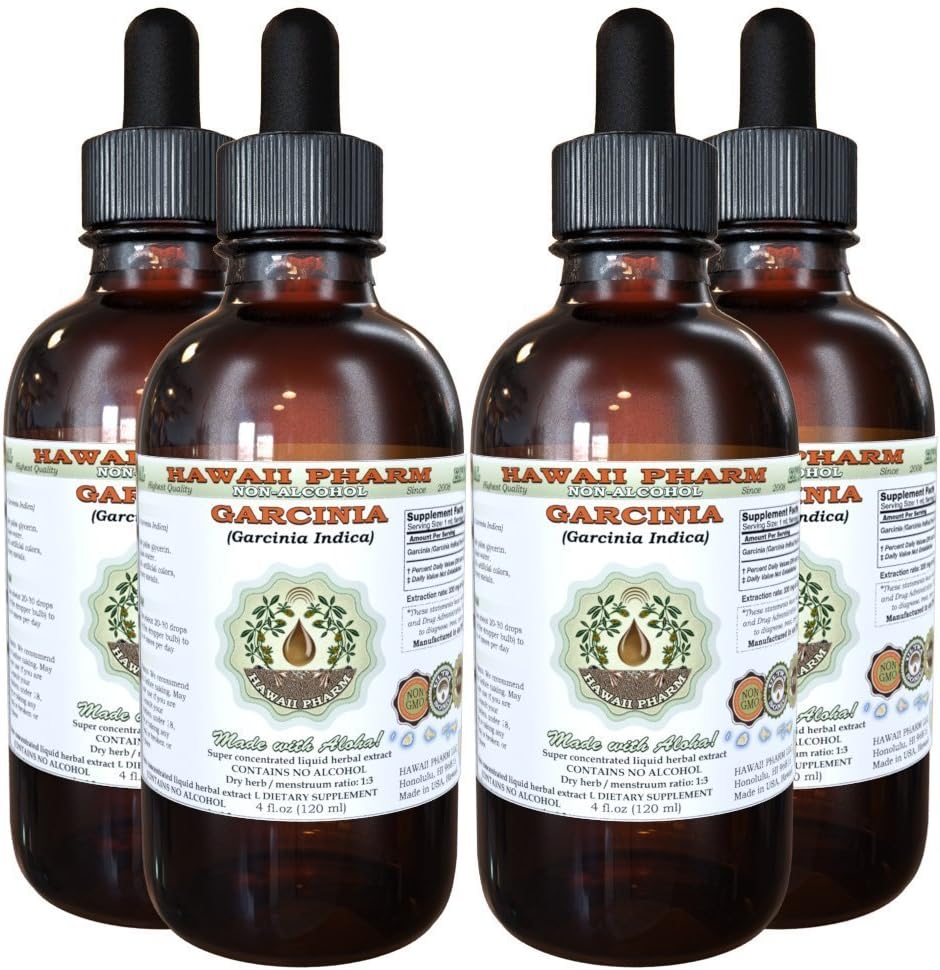 Hawaii Pharm Garcinia Alcohol-Free Liquid Extract, Professional Grade, Small Batch Garcinia Indica Dried Fruit Glycerite 4x4 oz