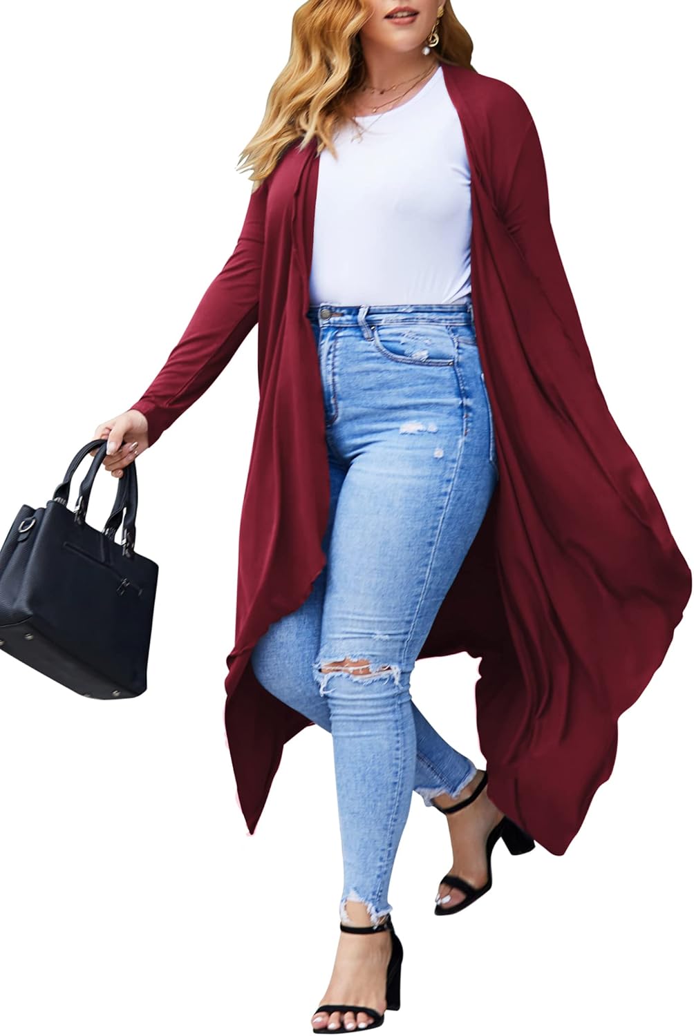 IN'VOLAND Women's Plus Size Cardigan Long Sleeve Open Front Drape Cardigans Lightweight Long Duster(L-5XL)