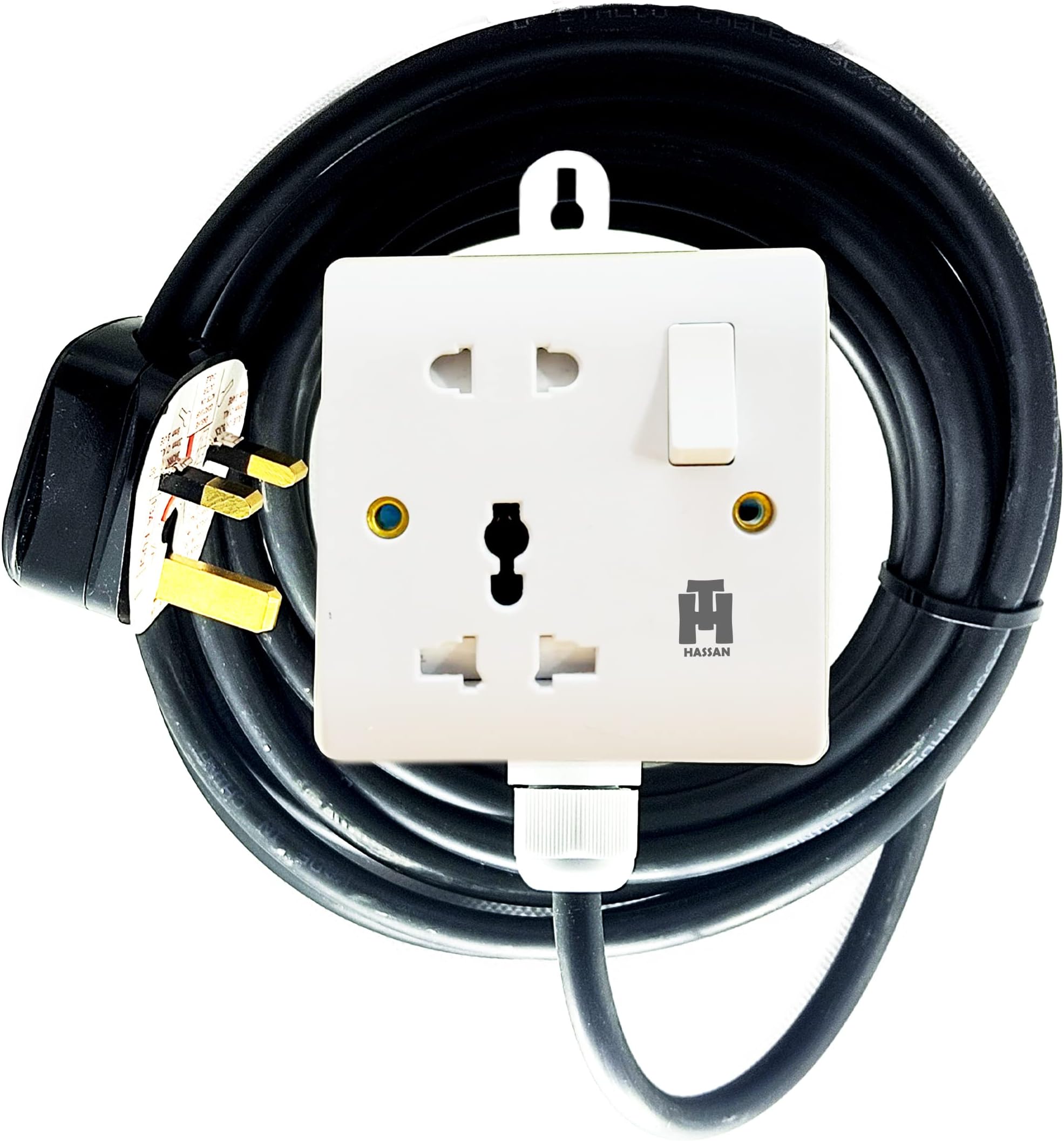 Hassan single socket extension universal 13A heavy duty power outlet extended cord (3 meter)