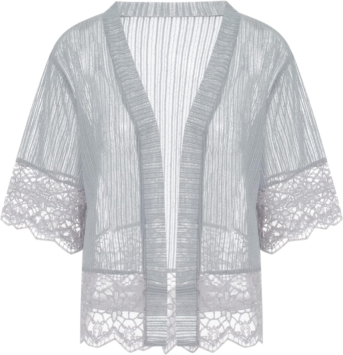 Women Casual Lace Crochet Cardigan Short Sleeve Sheer Cover Up Jacket Ruffle Open Front Blouse Tops Summer Kimono Cardigans