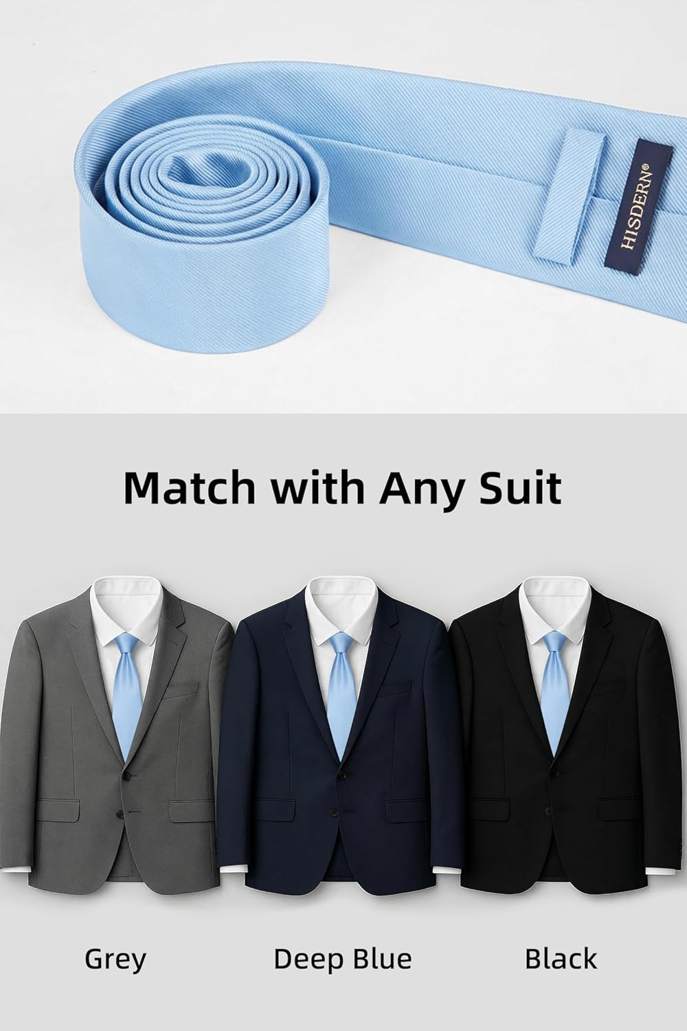 HISDERN Mens Ties Solid Color Ties for Men Formal Necktie with Pocket Square Set Satin Silk Neck Tie Handkerchiefs Set - Image 3