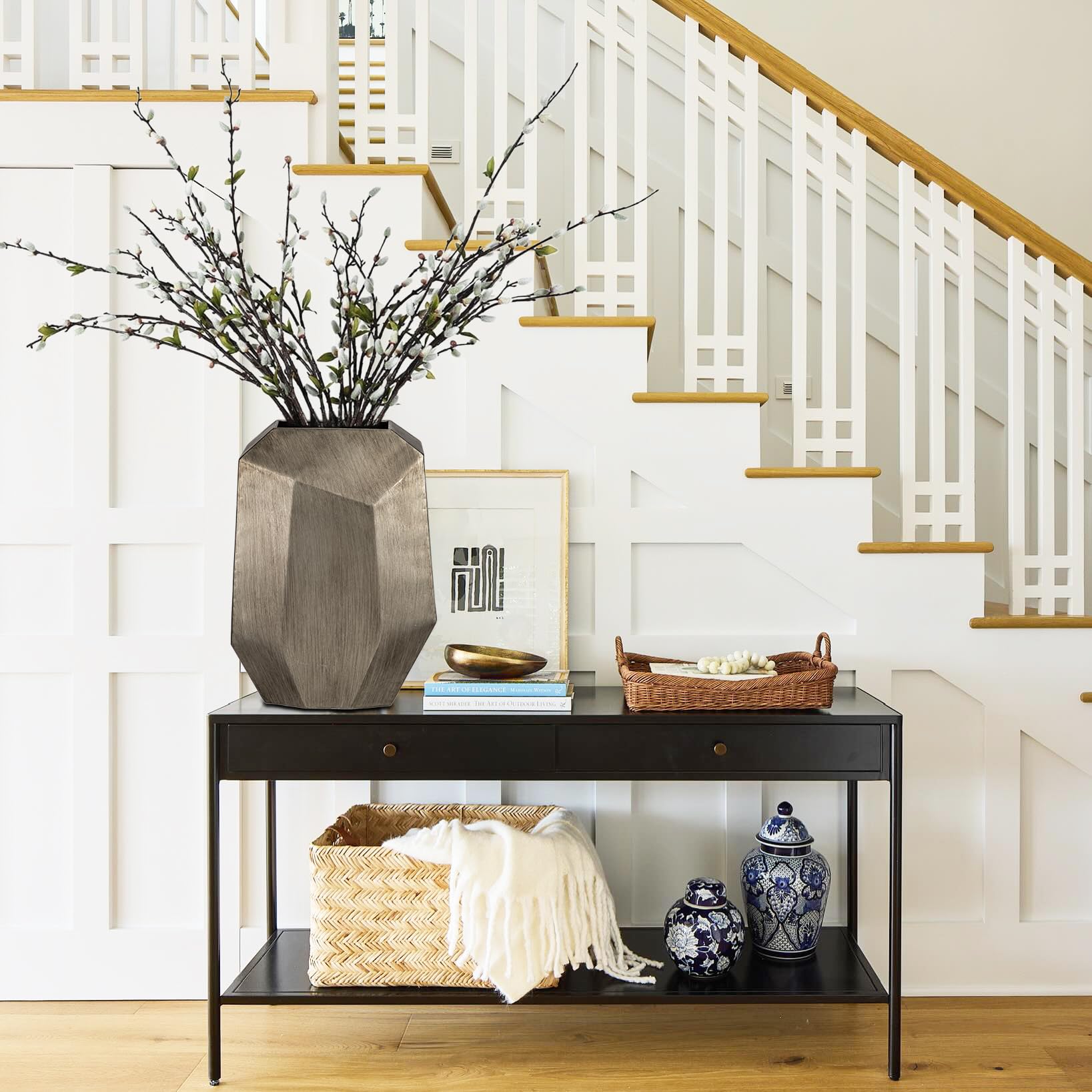 Amazon.co.jp: 高さ9.85インチの幾何学的な花瓶、家の装飾シルバー