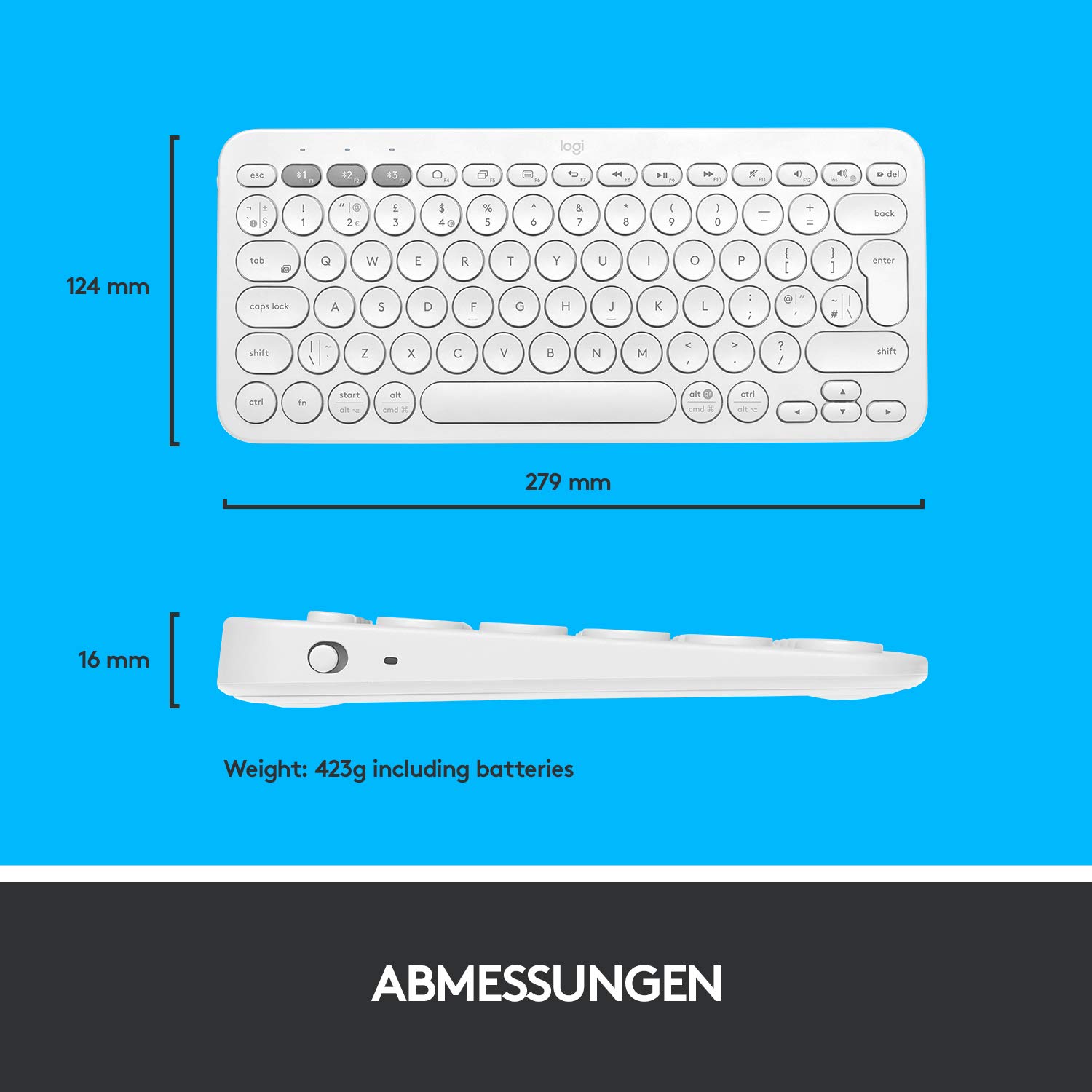 Logitech K380 Tastiera, Layout Tedesco Qwertz, Bianco