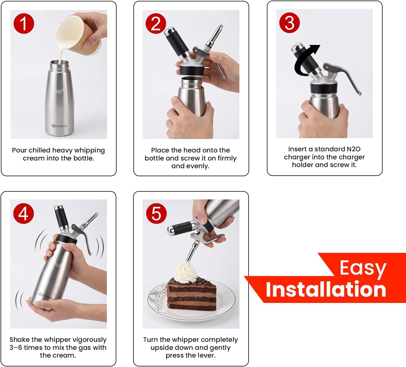 Professional Aluminum Whipped Cream Dispenser - 500ml/1 Pint,Leak-Free Whip Cream Maker Canister with 8 Decorating Nozzles & 2 Cleaning Brushes-For Desserts,Coffee & Cold Foam-N2O Charger Not Included