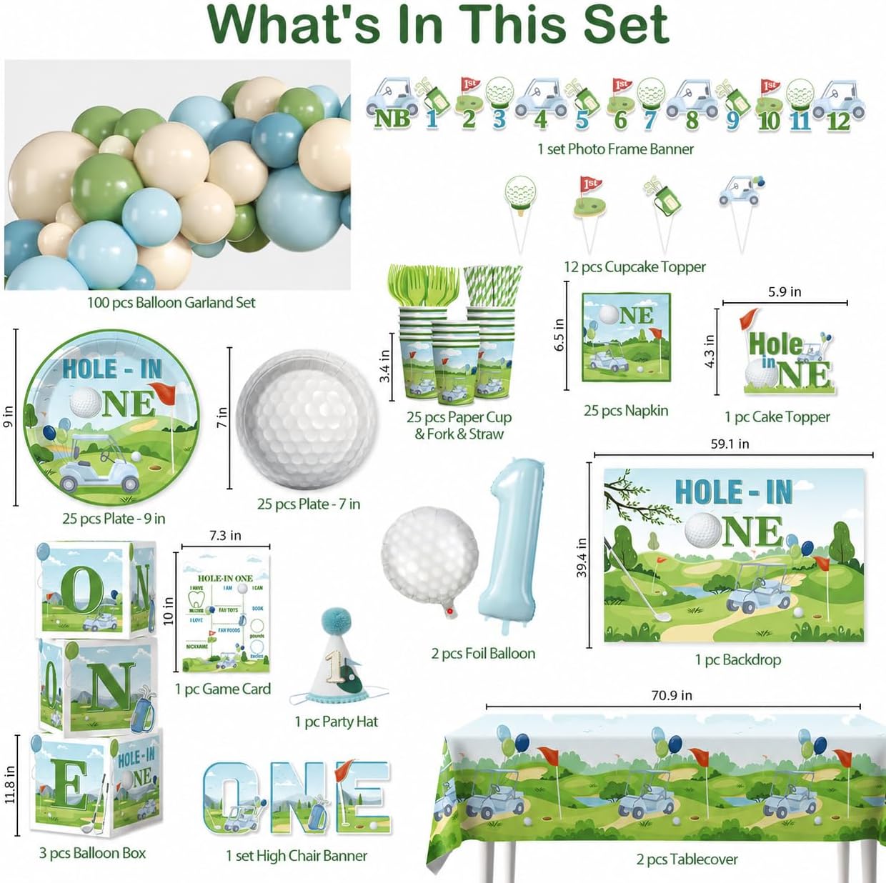 282pcs Hole in One Birthday Decorations for Golf Theme, Serves 25 image 2