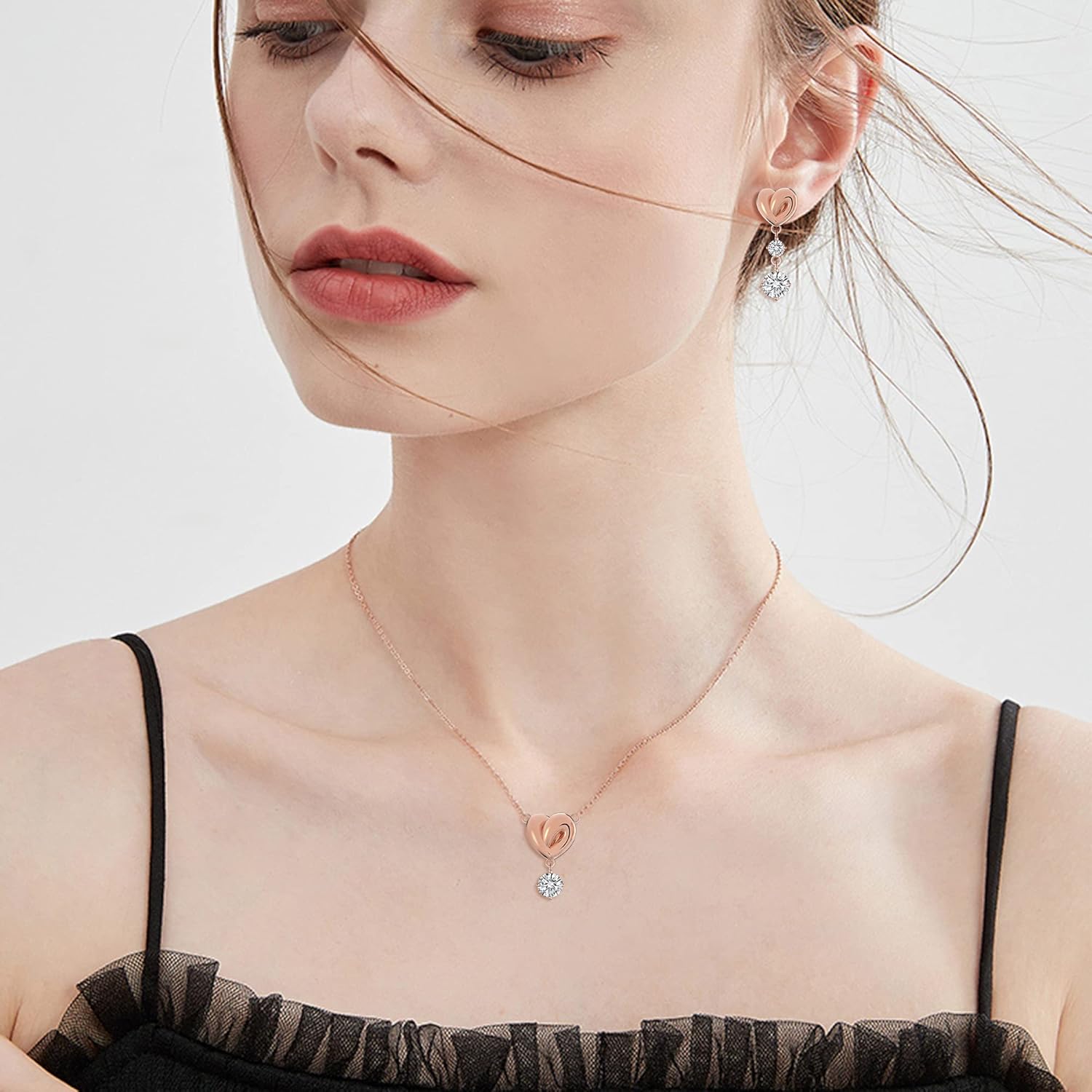 EVER FAITH Delicate Infinity Love Lifelong Heart Necklace Dangle Earrings Set,Round Cut White CZ Hypoallergenic Birthday/Valentines/Mothers Day Jewelry Gifts for Women Wife Mom - Image 2