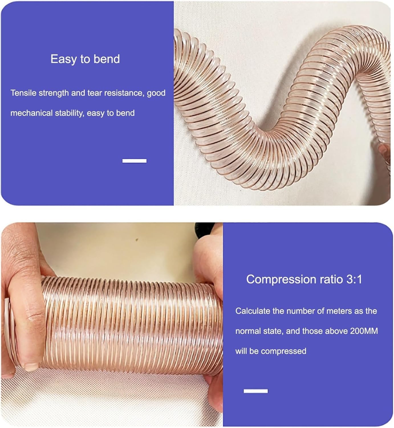 Manguera para conductos, Manguera Flexible de Poliuretano (PU) de 1 Metro (3,3 pies), Tubo de extracción de Aire y recolección de Polvo de 0,93 mm, Tubo de ventilación de 170 mm para Uso Ind