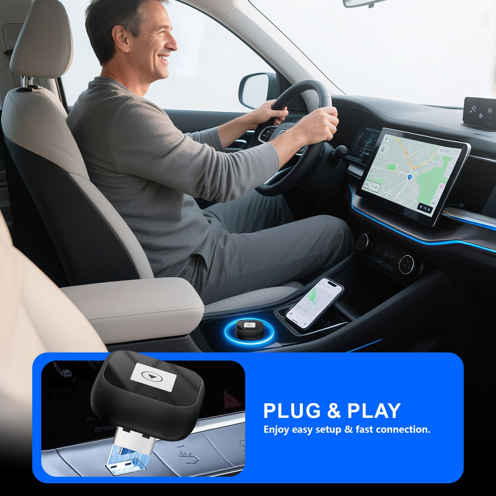 Adattatore 2 In 1 Wireless Carplay E Android Auto, Mini Carplay Aggiornato 2025, Converte Da Cablato A Wireless, Plug & Play, Connessione Automatica, Compatto, Per Iphone E Android (Nero Opaco)
