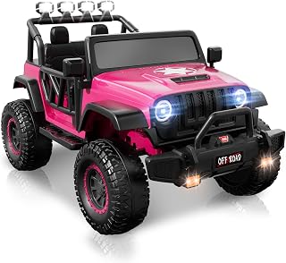 24V 2-Seater AWD Kids Electric Ride-On Car, 6.0mph Off-Road 4x200W Motors, Parent Remote Control, 4 Shock Absorbers, LED Lights & Music, 3 Speeds - Gift for Boys & Girls (Rosered)