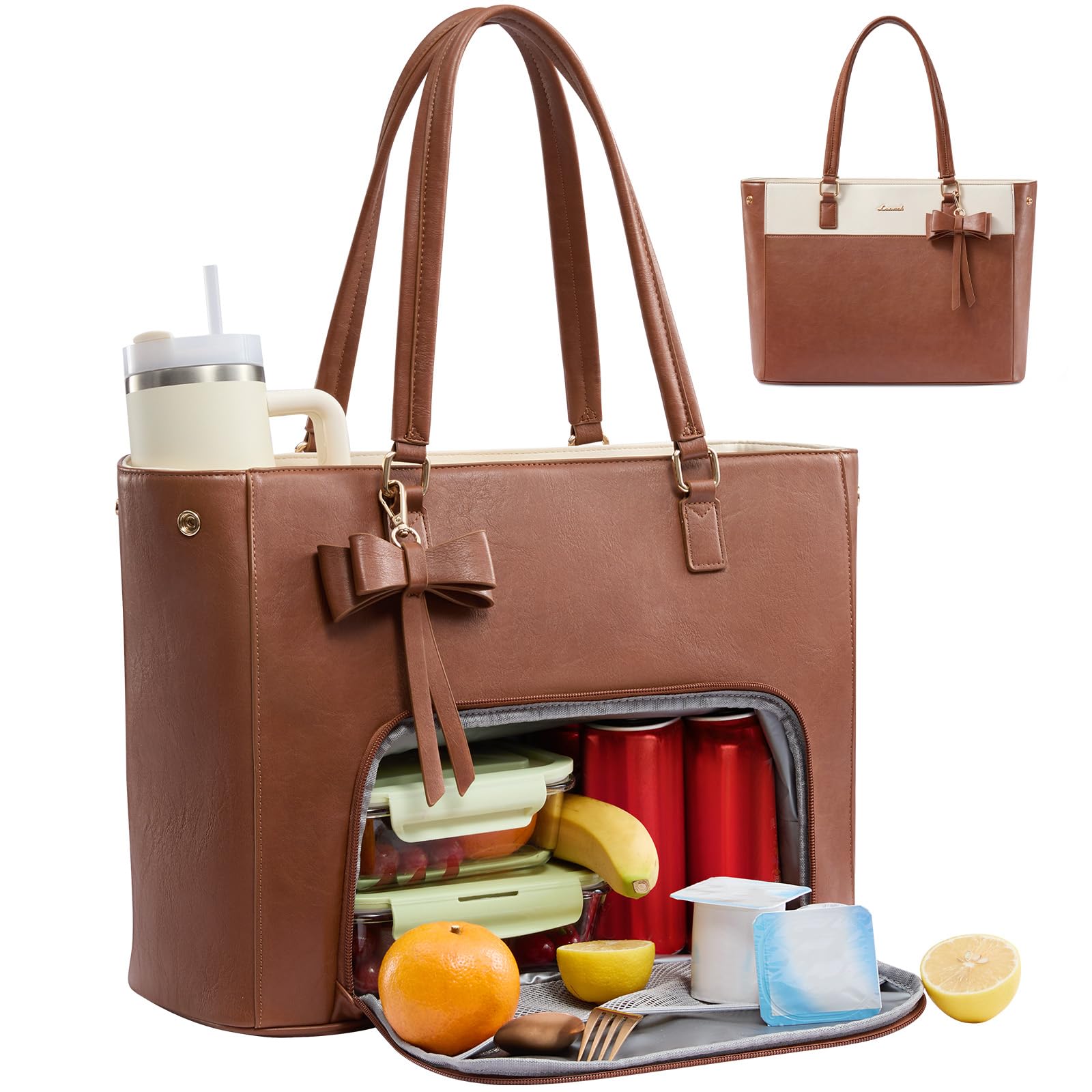 Photo 1 of LOVEVOOK Work Tote Bag with Lunch Compartment, 3 in 1 Laptop Tote Bag for Women with Giant Tumbler Holder for Teacher, Nurse, Travel, Office, Daily