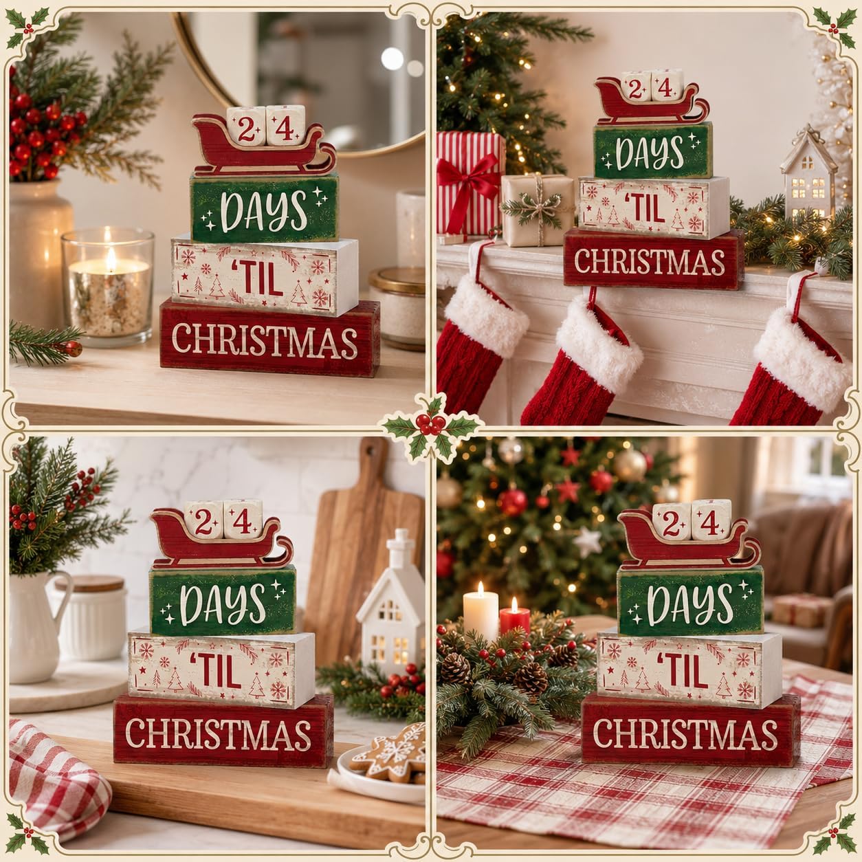 Christmas Countdown Decorations Indoor, Christmas Table Decor for Home