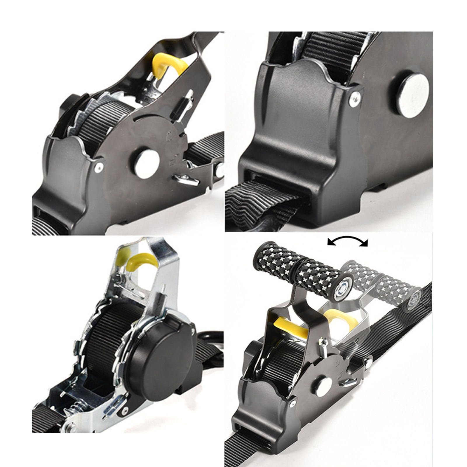 Confezione da 4 cinghie di ancoraggio automatiche, 2,5 cm x 3,3 m, con gancio a S, auto-avvolgente, carico di rottura 680 kg, cinghie di ancoraggio pesanti per auto, moto, furgoni, camion