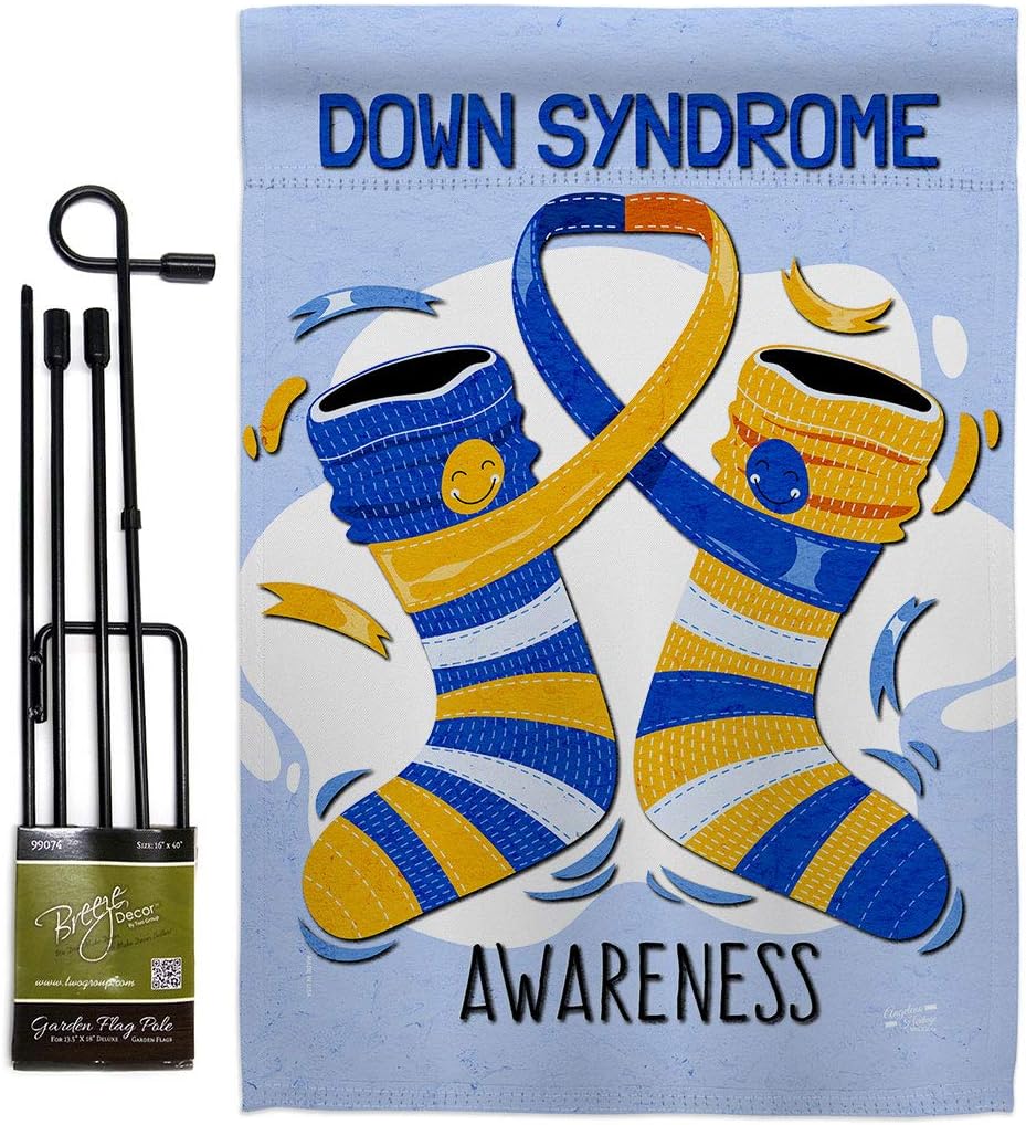 Awareness Down Syndrome Burlap Garden Flag Set Wood Dowel Support Inspirational Survivor Ribbon Prevention Cancer Autism Breast BLM Small Gift Yard House Banner Double-Sided Made In USA 13 X 18.5