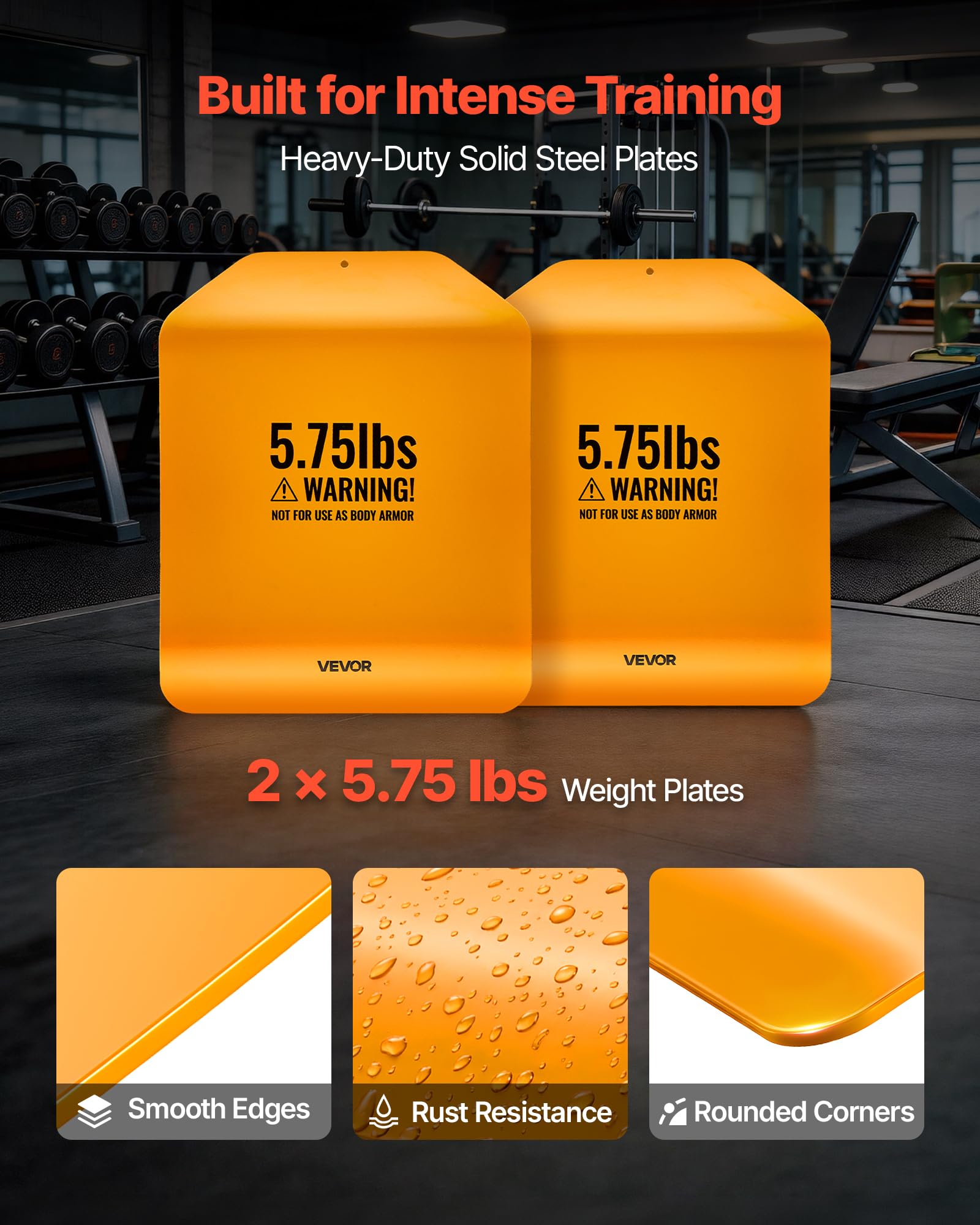 VEVOR Plaque pour Gilet Lesté, Plaques de Lestage Incurvées 2PCs Total 5,1 kg, pour Course Jogging Randonnée Entraînement Croisé Fitness Musculation, Poids pour Veste Lestée en Acier, Gilet Non Inclus