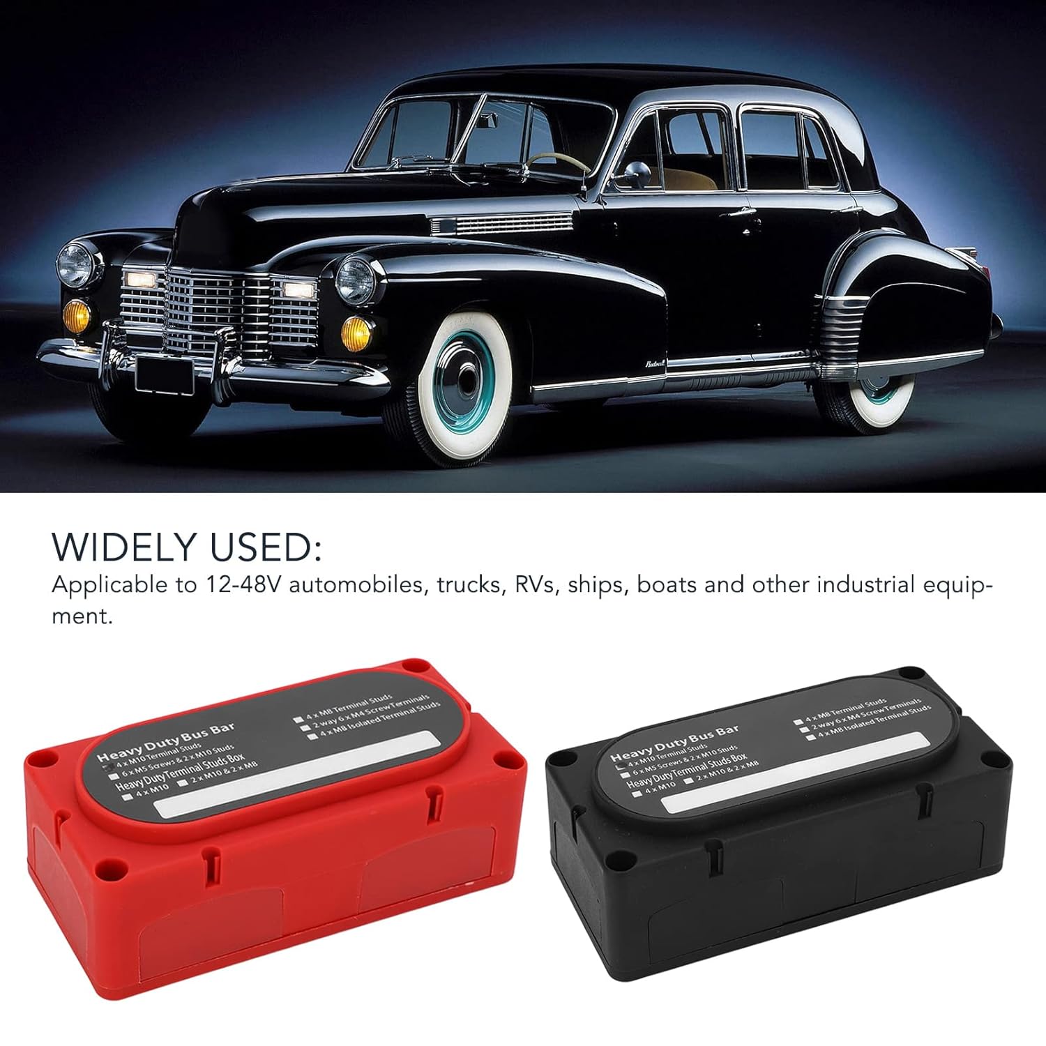 Power Distribution Block 4 Studs 300A Battery Bus Bar Modular for Car RV Yacht Boat ABS Shell Stainless Steel Accessories Brass Zinc Plating Inner Parts Nylon Glass Fiber Material