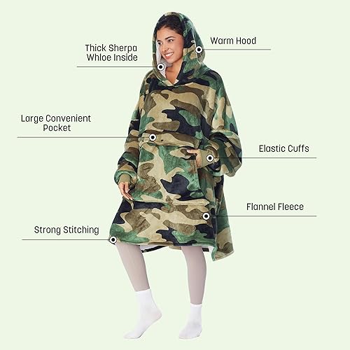 Miniatura 3 de Catalonia Sudadera extragrande tipo manta con capucha, sudadera de sherpa portátil para adultos, hombres y mujeres