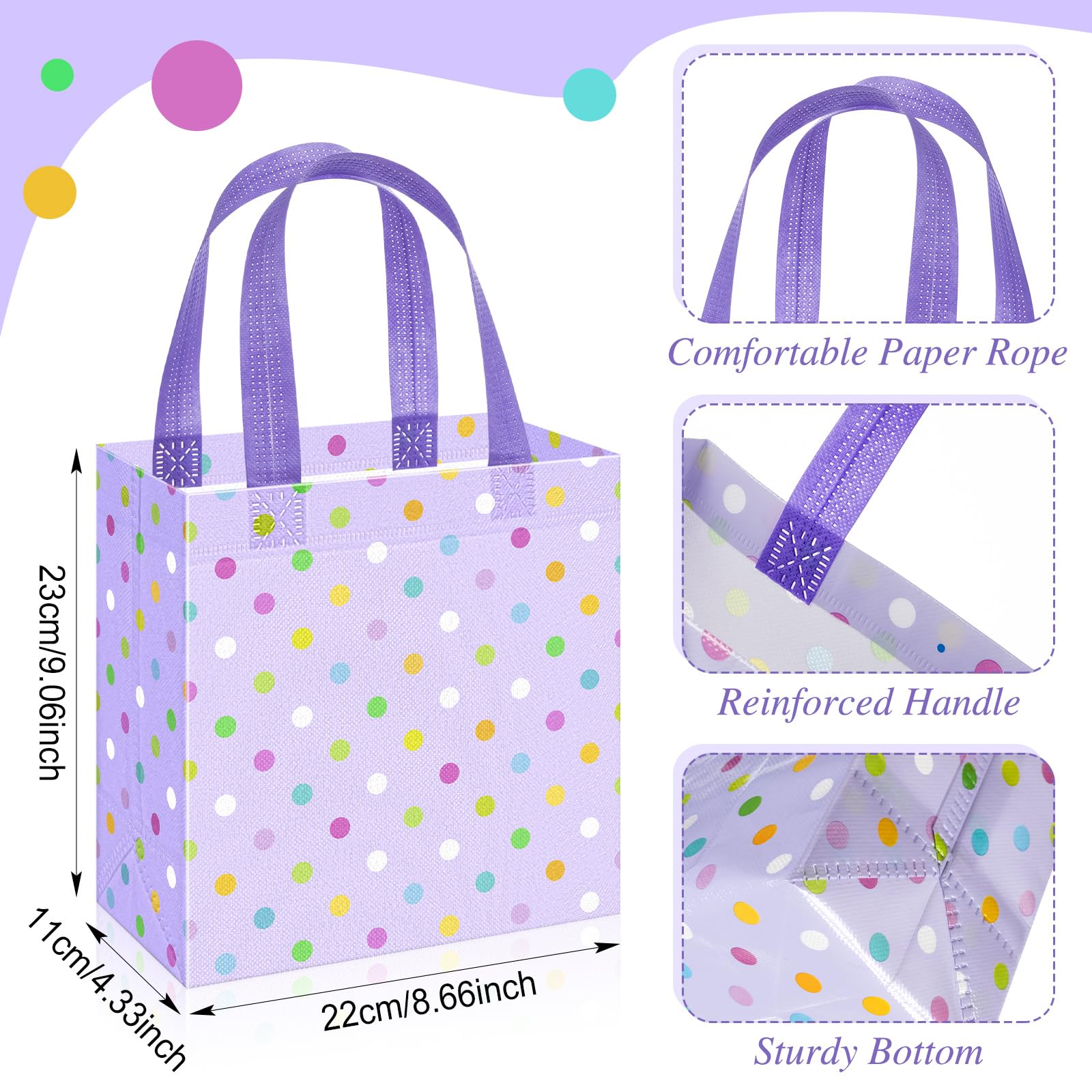 Sweetude 16 Pcs Pastel Spring Gift Bag with Handles Polka Dots Non Woven Reusable Goodie Bags for Mother's Day Women Wedding Birthday Baby Shower Party Favors