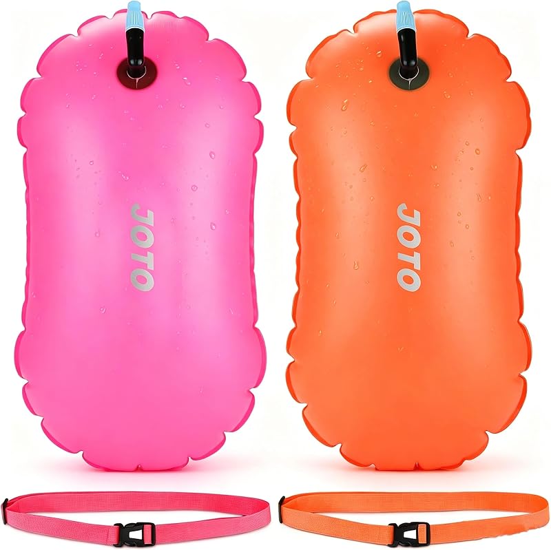 JOTO 2 Pack Swim Buoy Float for Open Water, Swimming Belt Bubble Safety Float with Adjustable Waist, Snorkeling, Swim Training, Triathletes, Kayaking