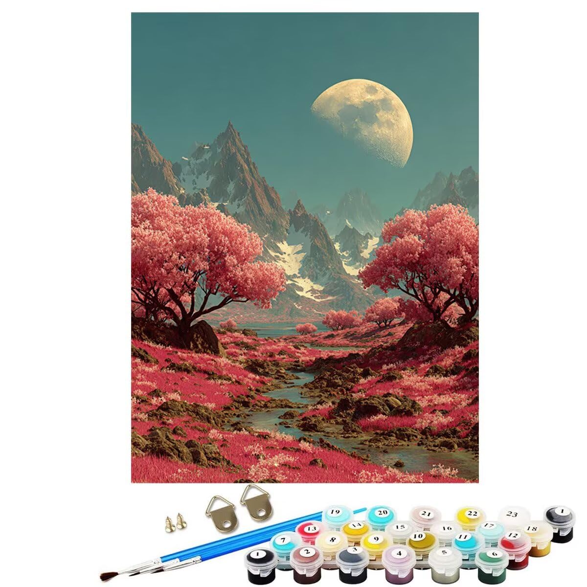 Landschaft Berg Malen Nach Zahlen Erwachsene, Paint by Numbers Adult Anfänger Kreativ Set für, Heimwerk Malen Nach Zahlen Kinder, Pinsel und 36 Acrylfarbe Als, für Deko Wohnzimmer 60 x 80 cm BJHWK712