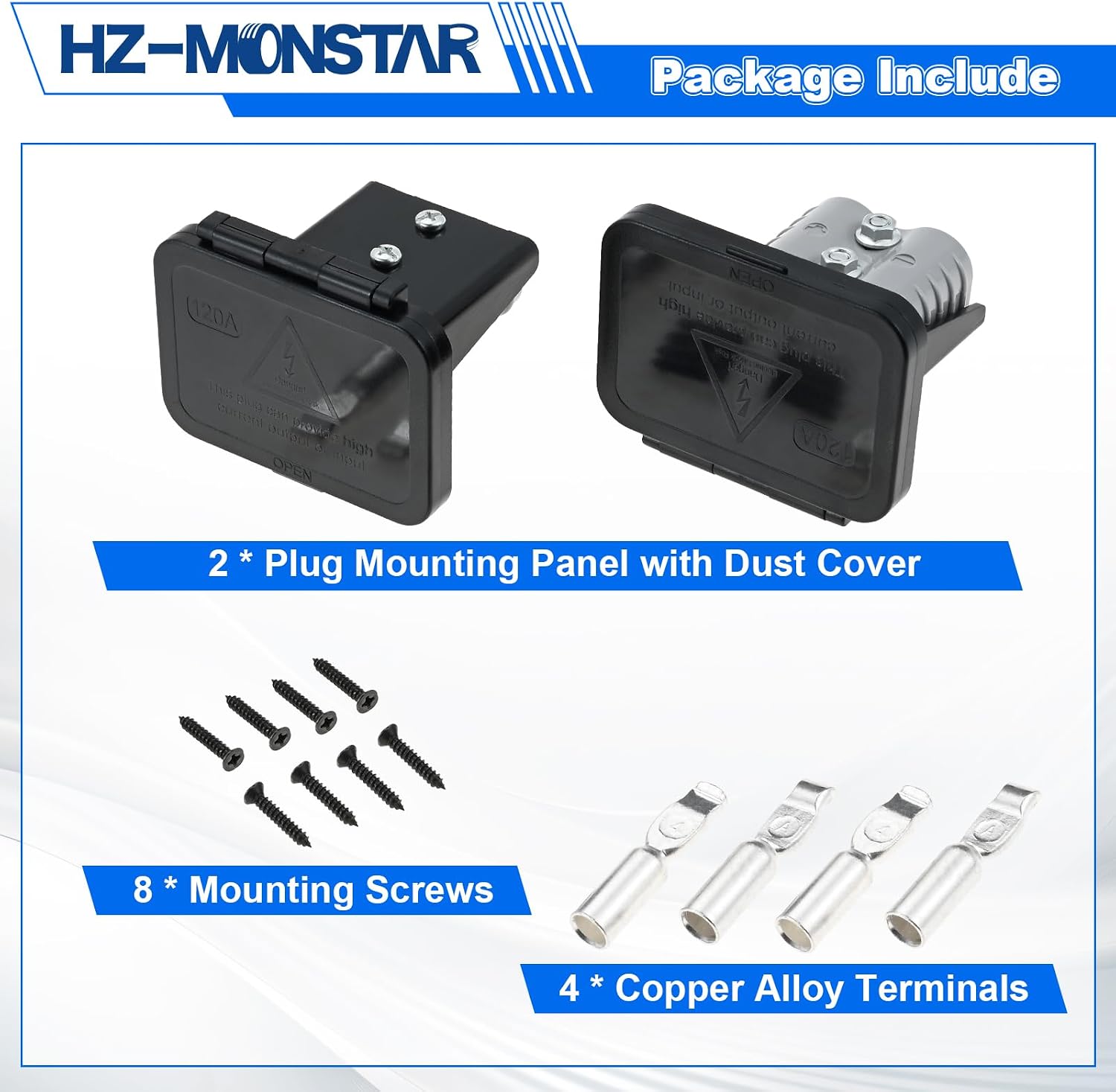 120A Plug Mounting Panel with Dust Cover, 2Pcs 120Amp Socket Panel Base Compatible with Anderson SB120 Connectors Flush Mount Recessed Plate