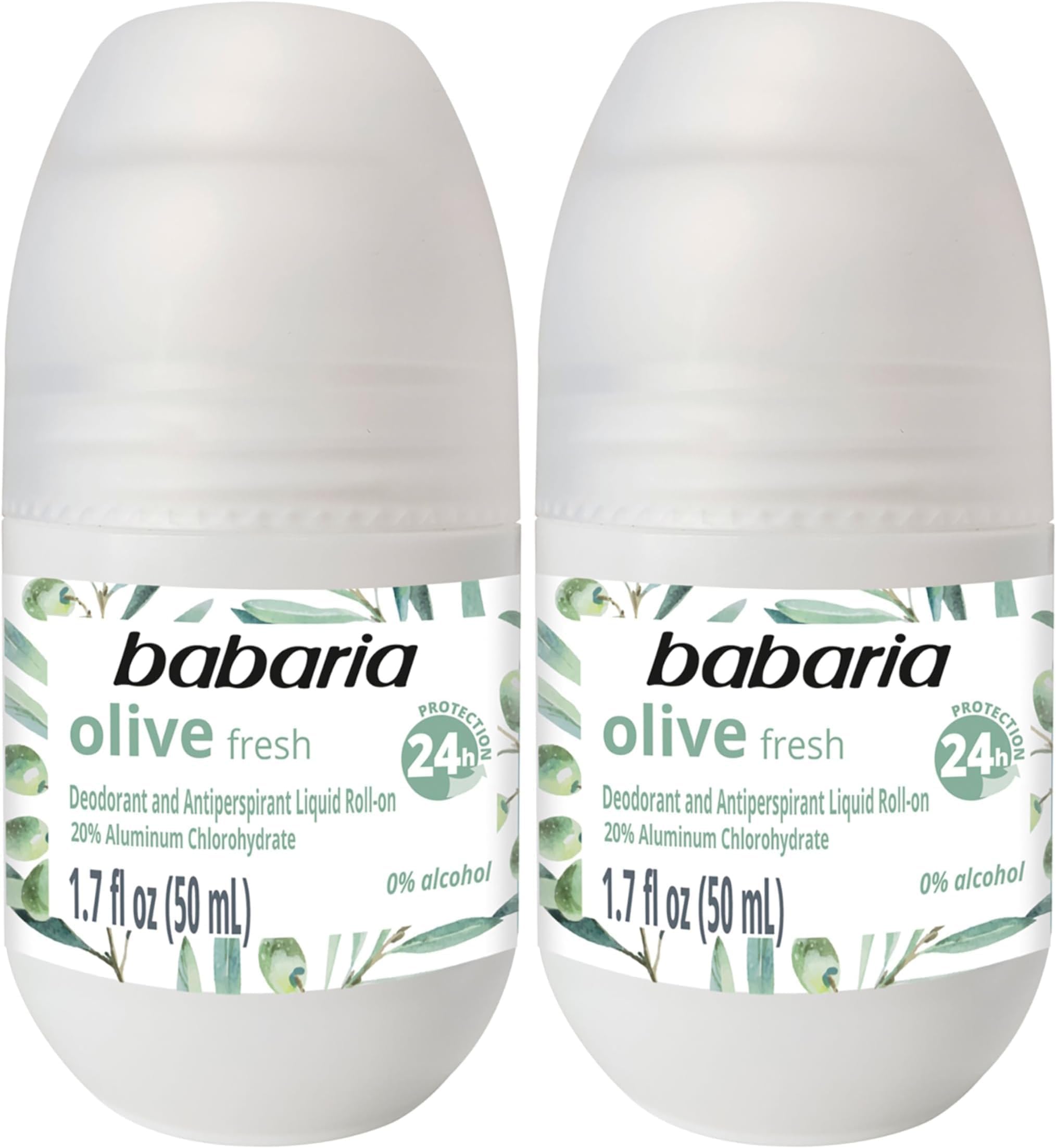 Babaria Roll-On Deodorant, Olive Oil - Antiperspirant for Women and Men - 24-Hour Protection - Moisturizing Anti Sweat Deodorant - 1.7 oz (Pack of 2)
