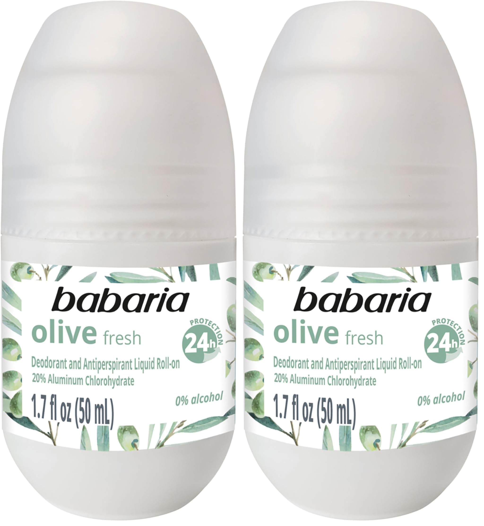 Babaria Roll-On Deodorant, Olive Oil - Antiperspirant for Women and Men - 24-Hour Protection - Moisturizing Anti Sweat Deodorant - 1.7 oz (Pack of 2)