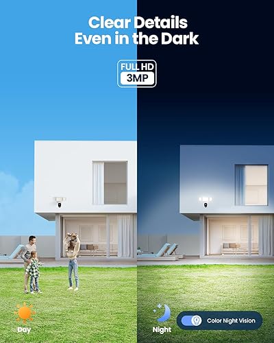 Miniatura 3 de Olafus Cámara de seguridad con reflector exterior – Cámara de seguridad 2K QHD con luces de inundación activadas por movimiento, zonas de detección