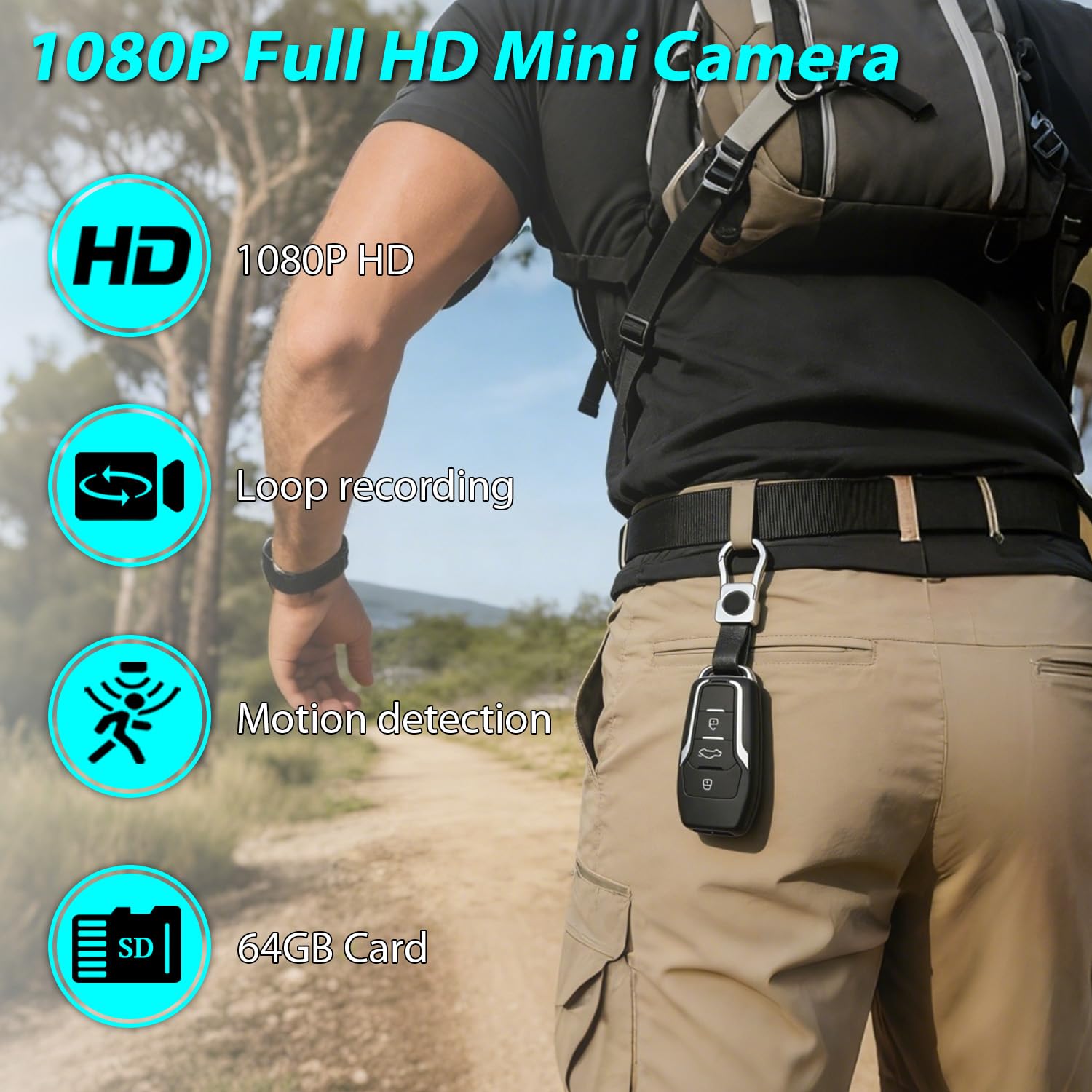 Mini cámara de video de 64 GB, cámara de vigilancia portátil de 1080P con detección de movimiento, cámara de seguridad para el hogar y la oficina al aire libre