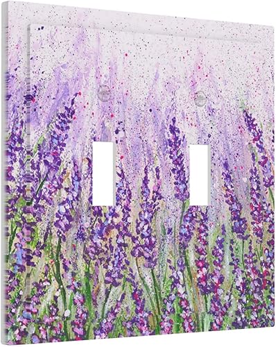 Miniatura 2 de Placa de cubierta de interruptor de luz de flor de lavanda morada, placa de pared decorativa de doble palanca, placa frontal de 2 bandas para casa