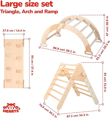 Miniatura 6 de Wood And Hearts Juego de Triángulos de Tres Piezas Juguetes de Madera Triángulo de Escalada Montessori Juguetes de Escalada para Niños Pequeños