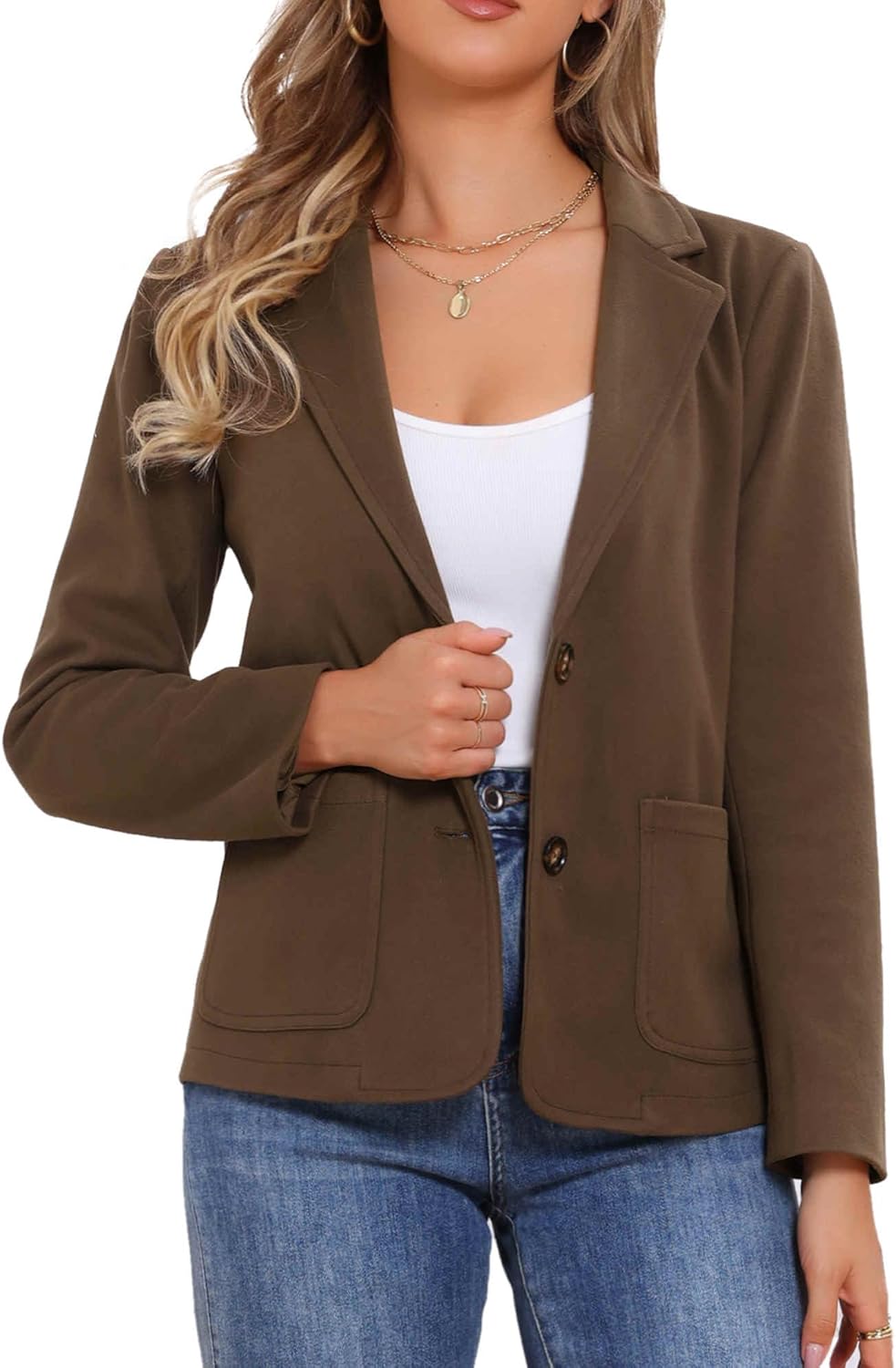 Allegra K Blazer for Women's Notched Lapel Long Sleeve Vintage Casual Business Work Office Suit Jackets with Pocket