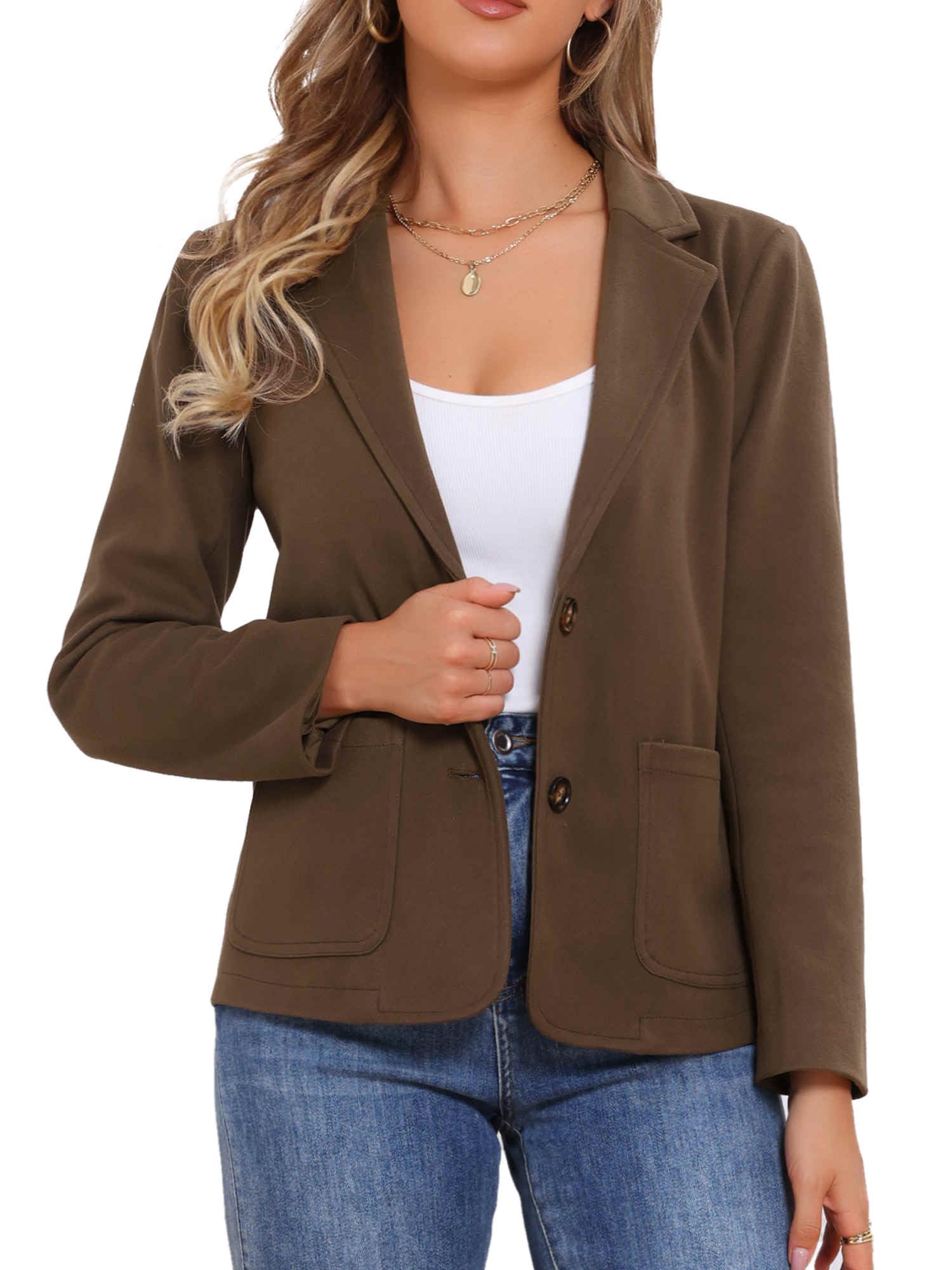 Allegra K Blazer for Womens Notched Lapel Long Sleeve Vintage Casual Business Work Office Suit Jackets with Pocket