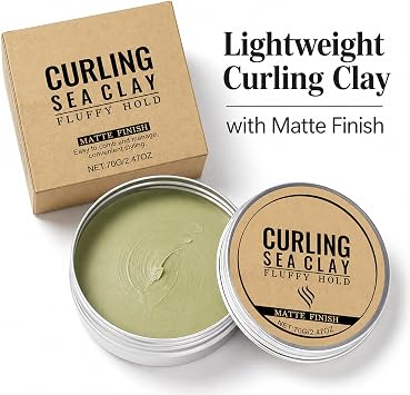 Curling Sea Clay for Hair Styling with Matte Finish & Fluffy Hold - 70g Portable Tin for Natural Waves, Manageable Non-Greasy Texturising, Lightweight Styling Wax, Easy Combing & Long-Lasting Volume