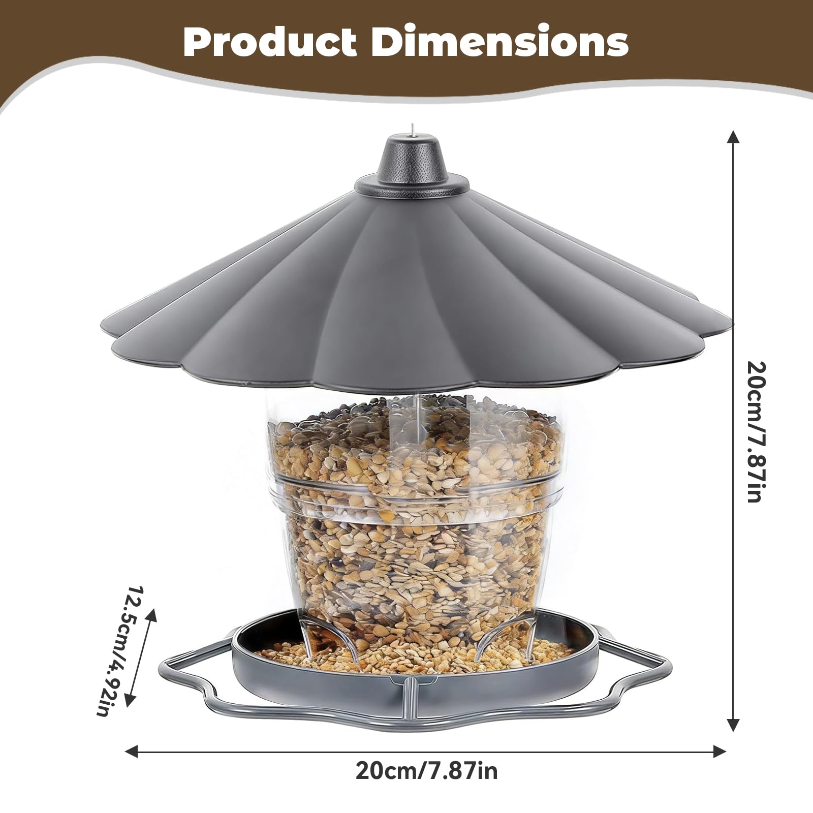 FuYelng Colgante Comedero Pajaros Exterior, 1000 ml Gran Capacidad Comederos para Pajaros Impermeable Plegable, para Jardín Balcón Antepecho de Ventana Ideal para Regalar (Gris) - 2