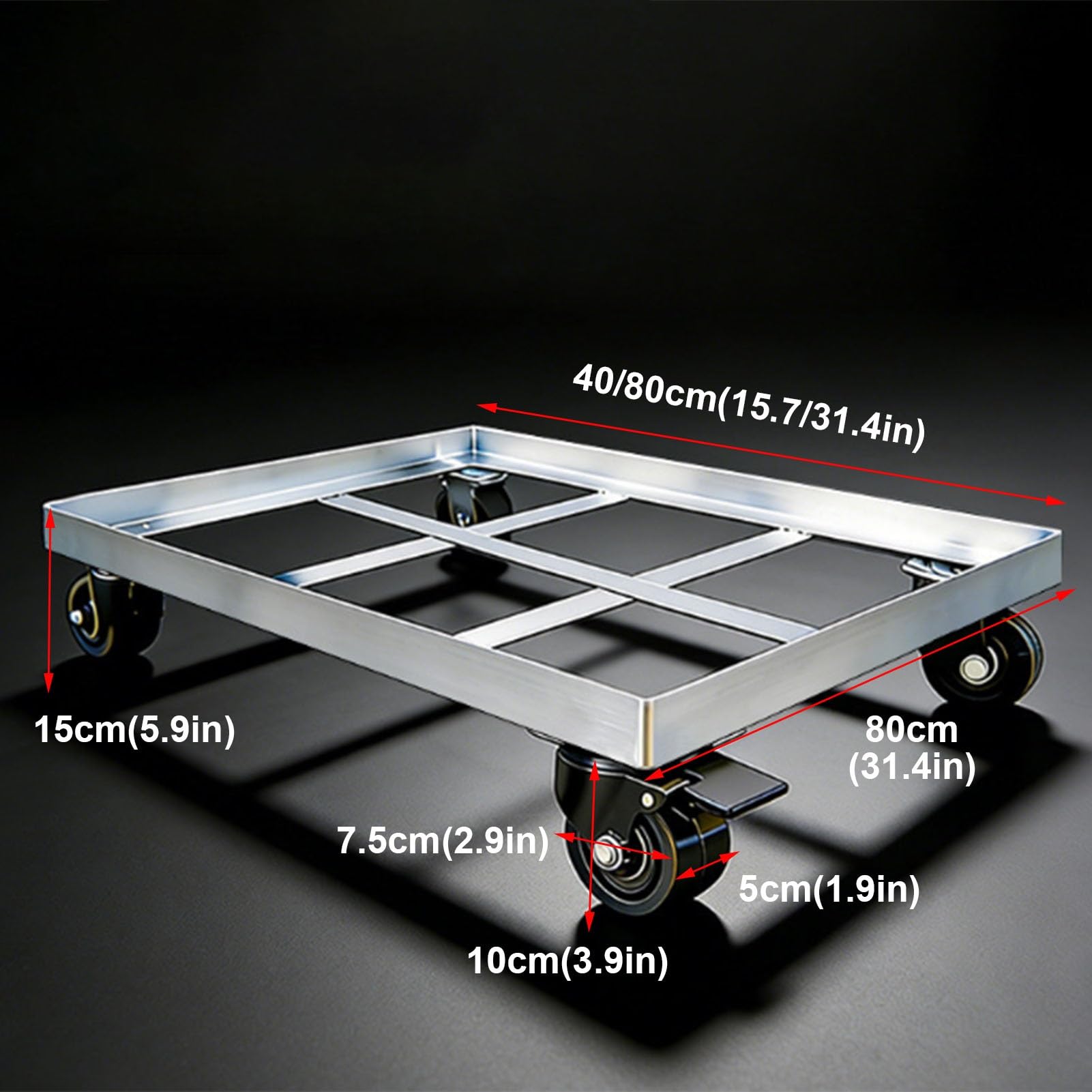 Bandeja De Acero Galvanizado con Ruedas Bloqueables Espesor De 3 Mm | Base Móvil Multiusos Para Macetas, Con Estructura De Vigas De Acero Y Ruedas De Doble Rodamiento(80x80cm)