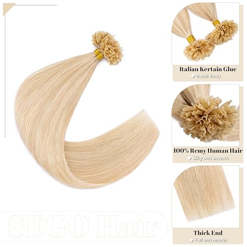 Miniatura 2 de U Tip - Extensiones de cabello humano Remy preunido, punta de uñas, queratina italiana, extensiones de cabello lacio y sedoso para mujeres, 100
