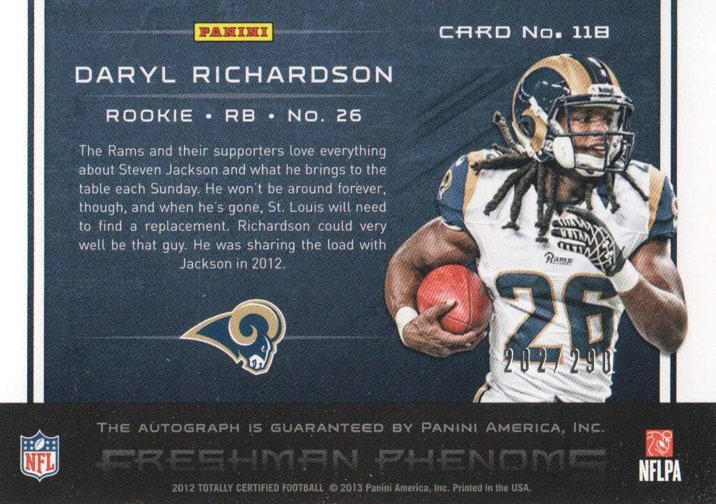 2012 Totally Certified Football #118 Daryl Richardson AUTO RC 202/290