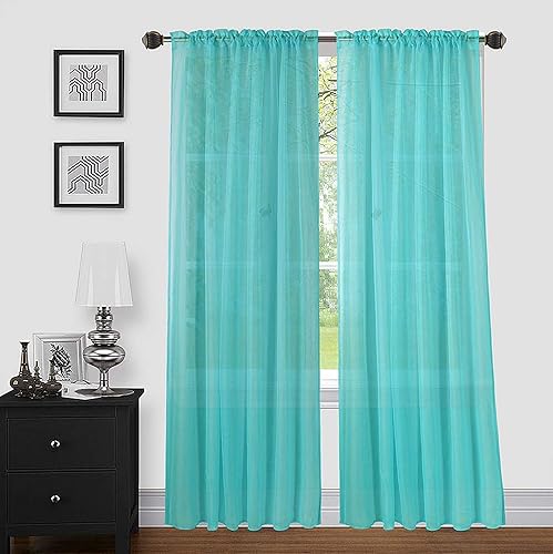 Vista 22 de Sapphire Home Cortinas traslúcidas negras de 63 pulgadas de largo, juego de 2 paneles de cortinas traslúcidas, filtrantes de luz, cortinas