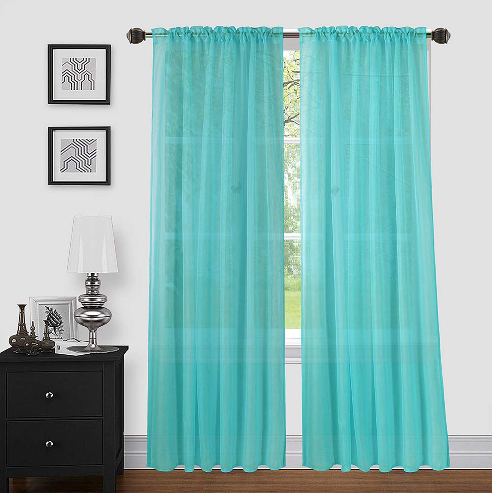 Sapphire Home Turquoise Sheer Curtains - 63 Inches Length, 2 Panels Set Sheer Drapes, Light Filtering Textured Window Curtain for Living Room, Bedroom, Kitchen and Dining Room - 54"x63", Turquoise