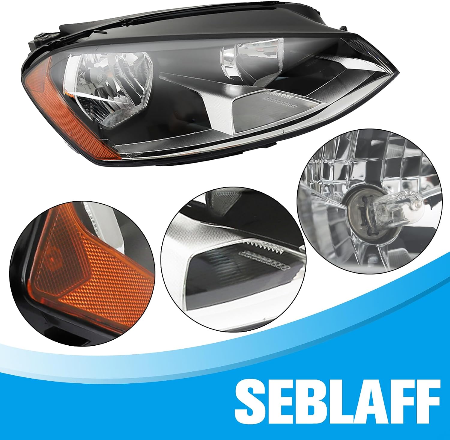 Right Headlight Assembly Halogen Headlamp Passemger Side Replacement for G-olf 2015-2017 Replacement for VW2503160